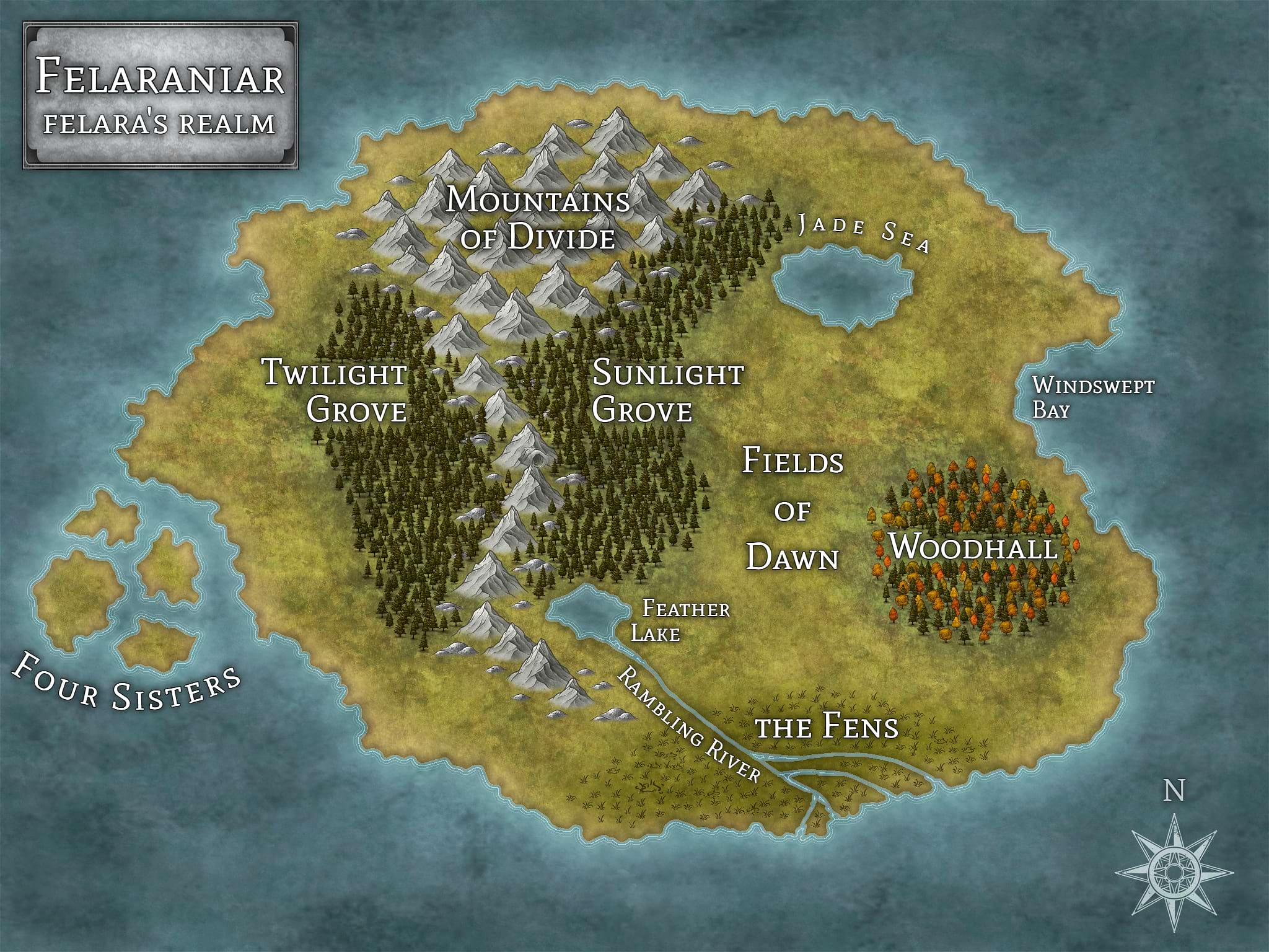 Map of Felaraniar/Felara's Realm from the World of Lasniniar epic fantasy series