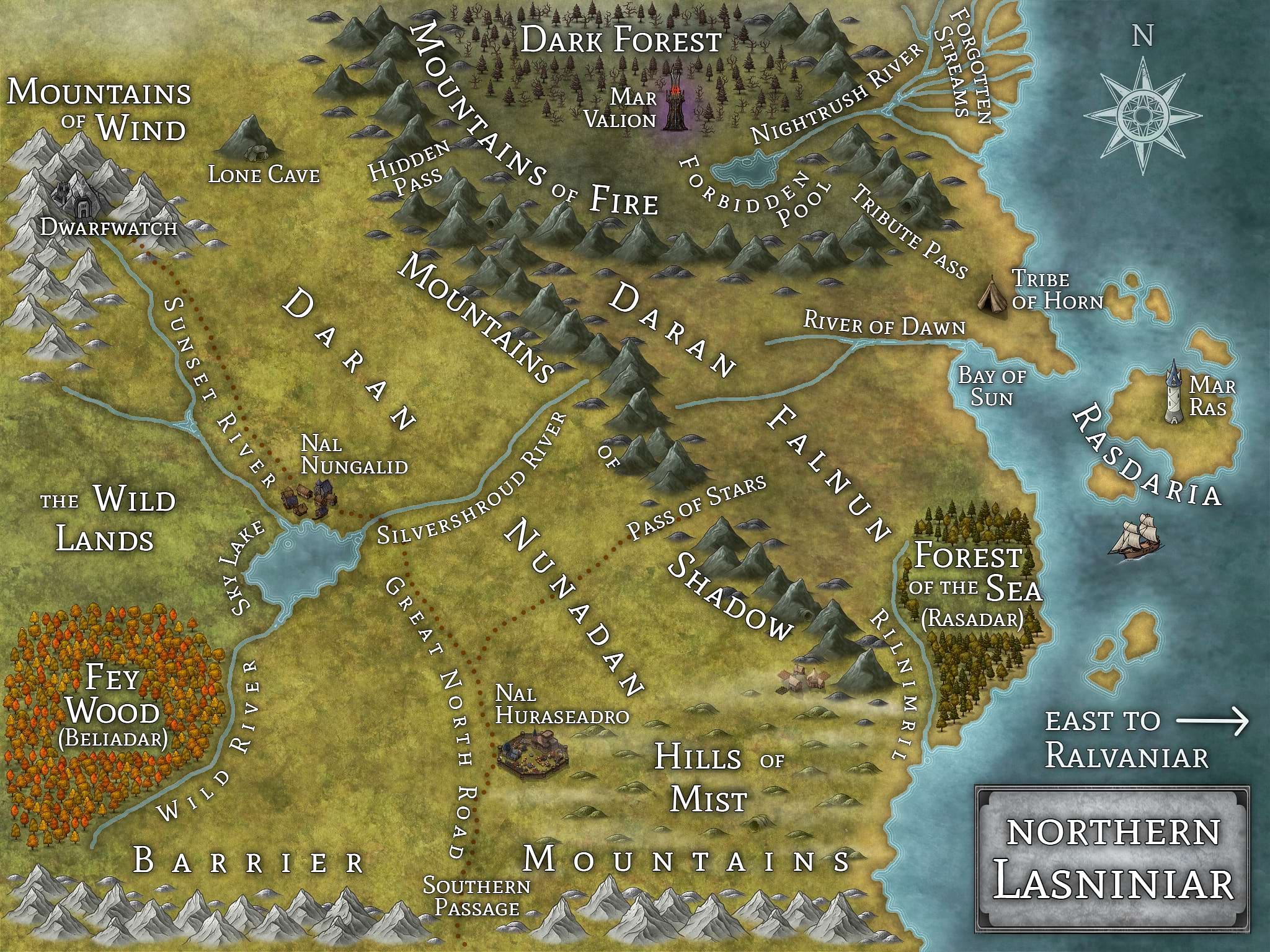 Map of Northern Lasniniar from the World of Lasniniar epic fantasy series