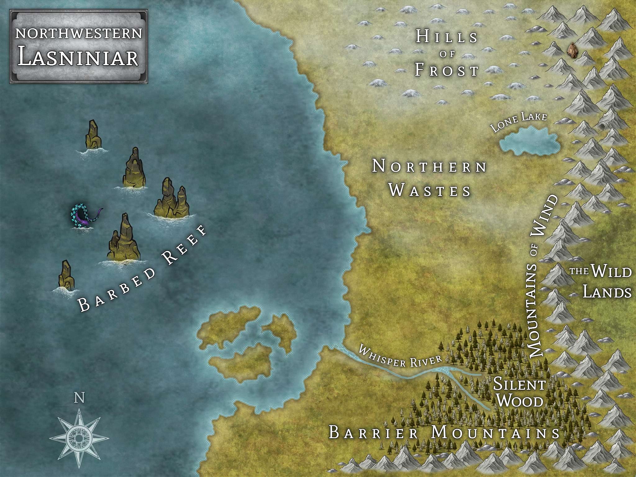 Map of Northwestern Lasniniar from the World of Lasniniar epic fantasy series