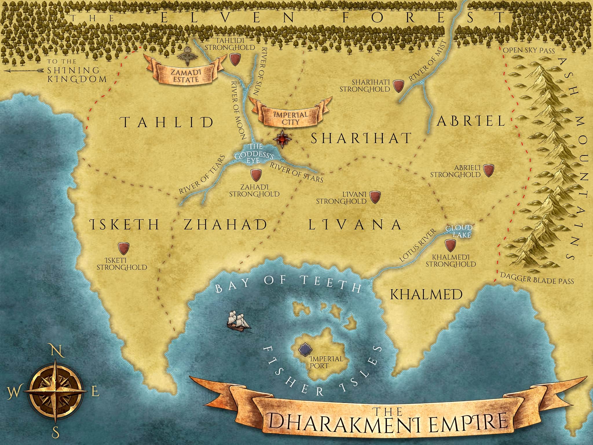 Dharakmeni Empire map from Fatal Empire fantasy intrigue series