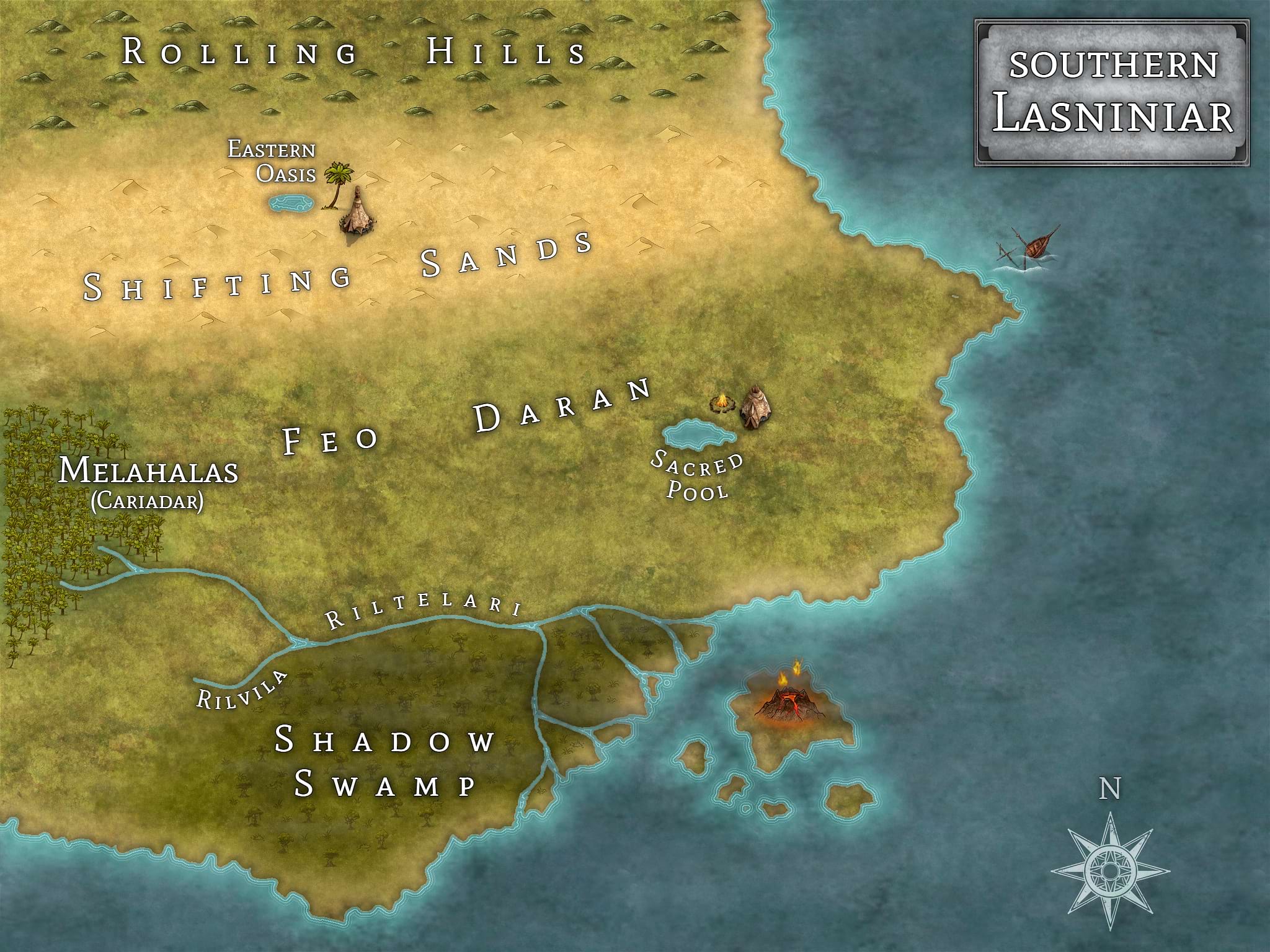 Map of Southern Lasniniar from the World of Lasniniar epic fantasy series