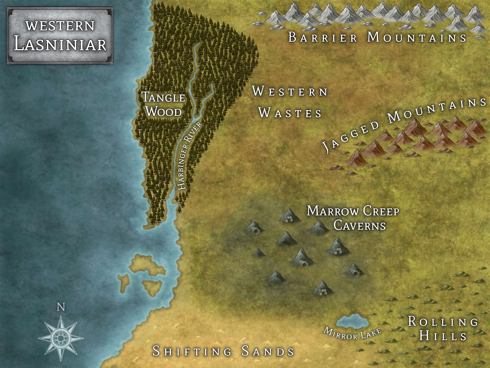 Map of Western Lasniniar from the World of Lasniniar epic fantasy series